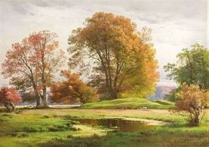 Fall In The Dyrehaven With The White Deer by Carl Frederik Peder Aagaard