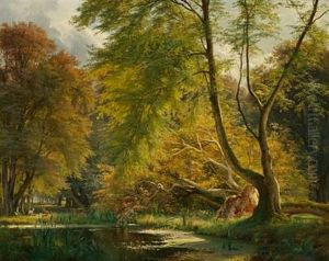 A Forest Scene With Deer by Carl Frederik Peder Aagaard