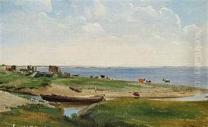 Kystparti, Med Graessende Koer Ved Aens Udlob I Havet by Carl Frederik Peder Aagaard