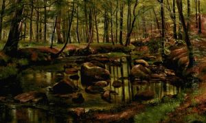Forarsdag I Skoven Med Sollys Pa De Nyudsprungne Bogetraeer by Carl Frederik Peder Aagaard
