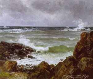 Braending Ved Klippekyst by Carl Frederik Peder Aagaard