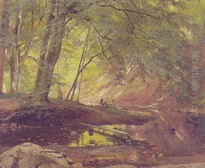 Alob Gennem Skoven Med Solglimt by Carl Frederik Peder Aagaard