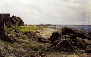 Klippekyst Med Sortmalede Huse - Fra Hallands Vaeddero by Carl Frederik Peder Aagaard