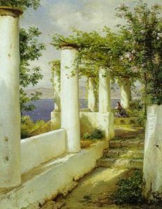 Fra En Italiensk Pergola Med Udsigt Over Middelhavet by Carl Frederik Peder Aagaard