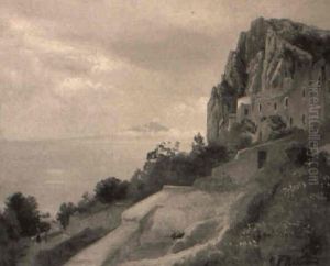 Italiensk Kystparti, I Baggrunden Vesuv by Carl Frederik Peder Aagaard