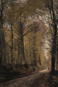 A Woodland Path With Herders And Cattle by Carl Frederik Peder Aagaard