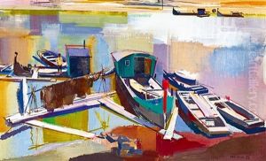 Fisher Boats On The River Tisza, 1932 by Vilmos Aba-Novak