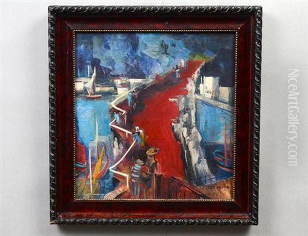 Modernistic Scene With Figures On A Bridge - view 1