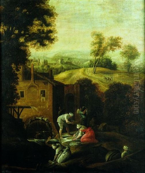 Lavandieres Devant Un Moulin A Eau - view 1
