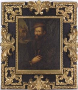 Portrait Of A Gentleman In A Brown Doublet And Cap Standing At A Window With A Landscape Beyond