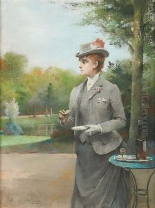Le Gouter Pres De L"etang by Louise Abbema
