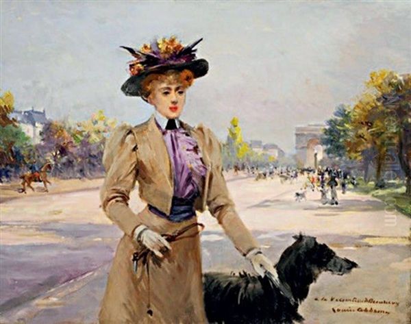 Madame La Vicomtesse De Beaurieux Et Son Chien, Avenue Foch - view 1