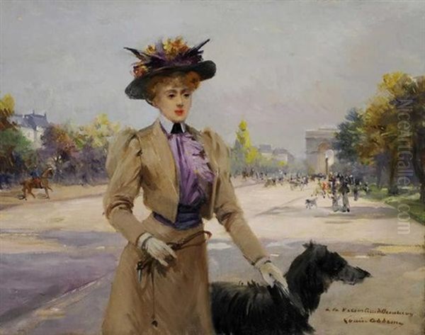 Paris, Madame La Vicomtesse De Beaurieux Et Son Chien, Avenue Du Bois - view 1