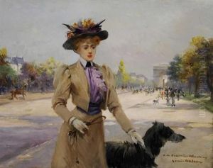 Paris, Madame La Vicomtesse De Beaurieux Et Son Chien, Avenue Du Bois by Louise Abbema