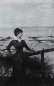 Jeune Femme Sur La Terrasse De La Ferme De St Simeon, Honfleur by Louise Abbema