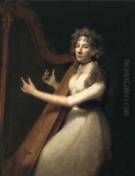 Portrait Of A Lady Playing A Harp - view 1