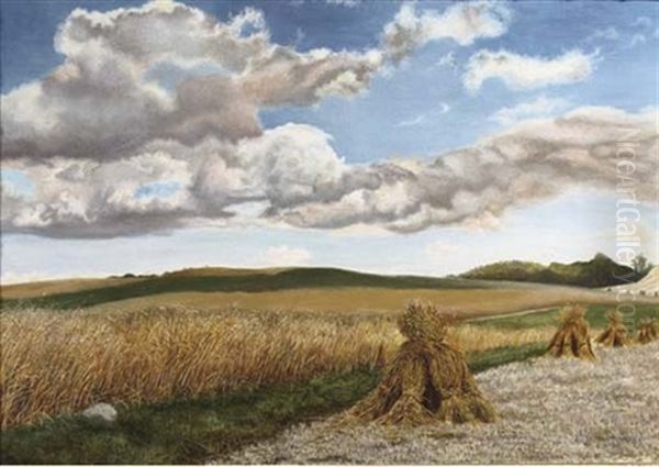 A Hilly Landscape With Corn Sheaves - view 1