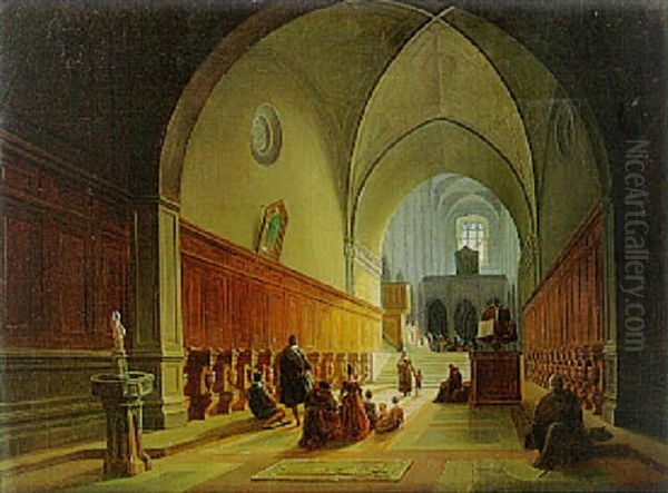 Worshippers In A Church Aisle, Italy - view 1