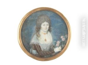 Miniature Round Portrait Of A Lovely Aristocratic Woman