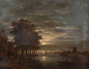 Veduta Di Fiume Al Chiaro Di Luna