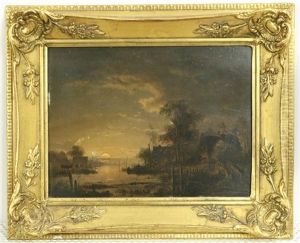 Landschap Bij Maanlicht by Jacobus Theodorus Abels