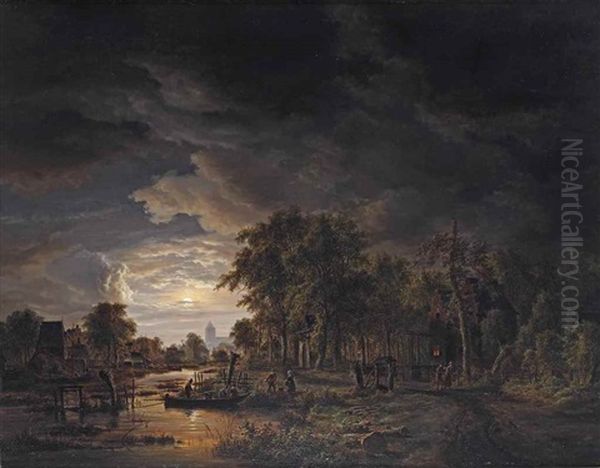 A Moonlit Village By A River - view 1