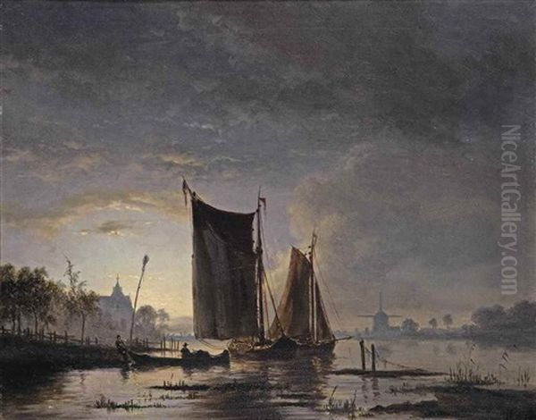 Boats On A Moonlit River - view 1