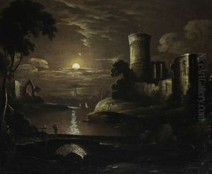 Vue D'un Chateau Au Coucher De Soleil by Jacobus Theodorus Abels