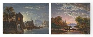 A Riverside Town Under Moonlight (+ Fishing At Dawn; 2 Works)