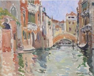 Vue De Venise Avec Deux Gondoles by Louis Abel-Truchet