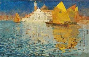 Parti Fra Venedig Med Sejlbade I Solnedgangen by Louis Abel-Truchet