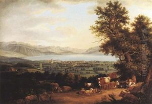 Couple De Bergers Et Son Troupeau Se Reposant Dans La Campagne Non Loin De La Ville De Vevey Sur Le Lac Leman