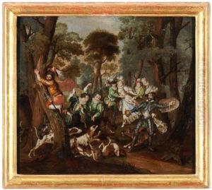 Don Quijote Stellt Sich Einem Eber, Als Er Das Herzogliche Paar Auf Einer Jagd Begleitet. Sancho Pansa Erklimmt Vor Schreck Eine Eiche