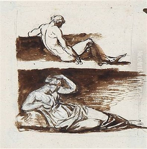 Two Person Portrayals With Respectively A Lying Man And A Lying Woman - view 1