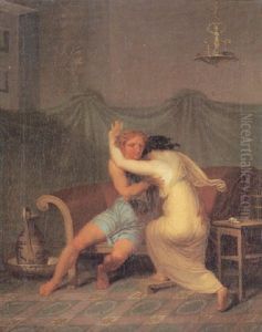 Digteren Catul Med Lesbia, Der Soger Trost For Sin Fugls Dod by Nicolaj-Abraham Abilgaard