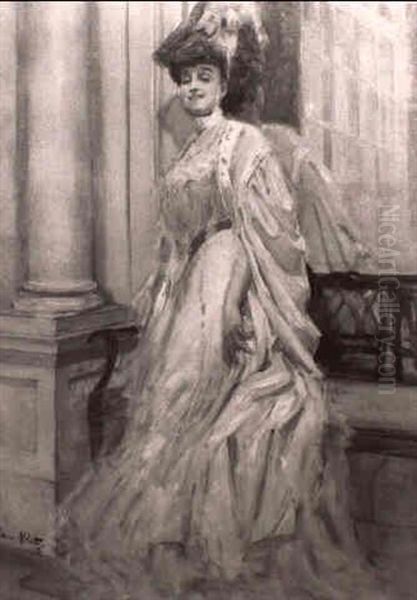 Dame In Rosa Kleid - view 1