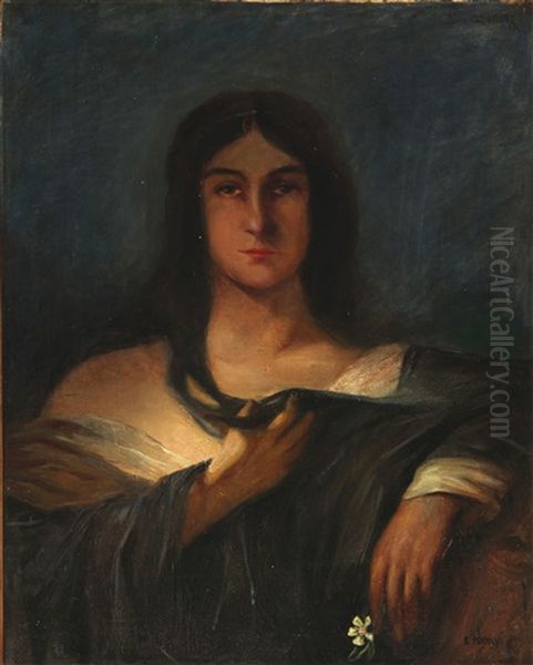 A Portrait Of A Young Woman With A Flower In Her Hand - view 1