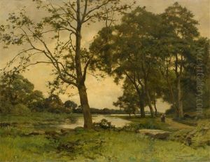 A River Landscape by Tancrede Abraham