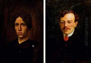 Portraits D'homme Et De Femme (pair) by Simon Claude (Vanier) Abramovitsch