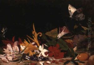 Bunte Bluten Auf Waldboden Mit Schmetterling by Salvador Abril y Blasco