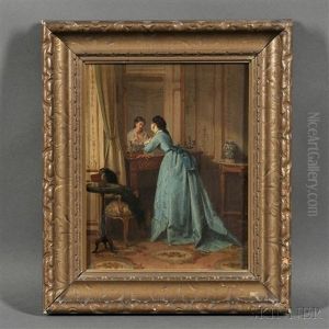 Elegant Woman Gazing In A Mirror