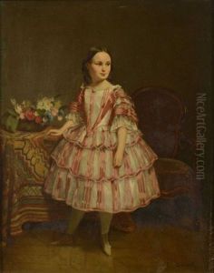 Portrait De Petite Fille Dans Une Robe Rose by Eugene Accard