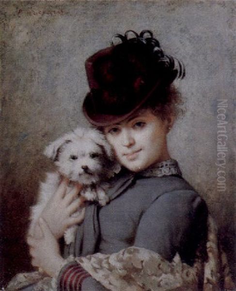 Junge Frau Mit Kleinem Hund - view 1