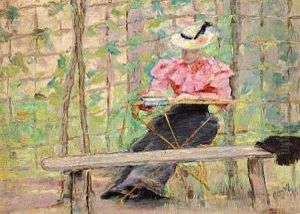 Dame Siddende Foran Et Espalier I En Have by Georg Nicolaj Achen