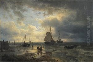 Kustenfischer Mit Ihren Booten Bei Aufziehendem Wetter by Andreas Achenbach