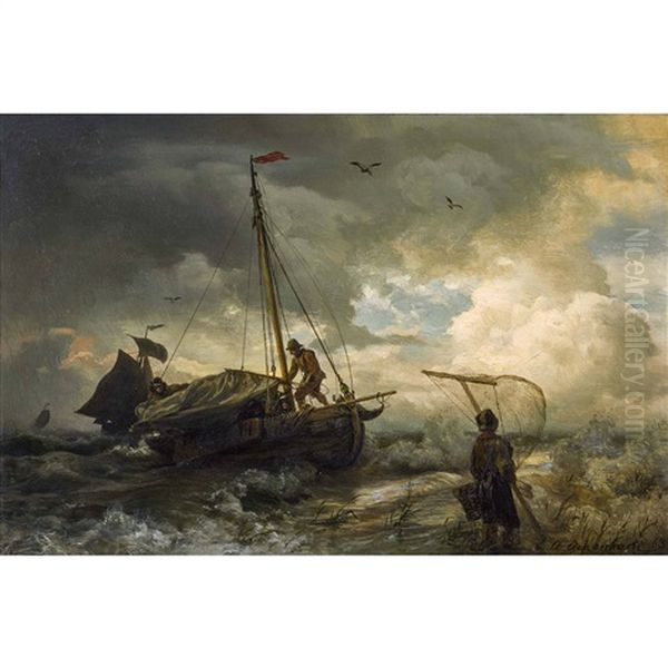 Fischerboot Am Sturmischen Strand - view 1