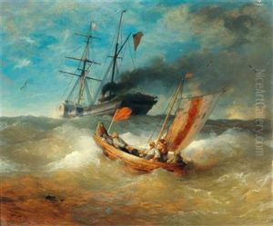 A Fishing Boat At Sea by Andreas Achenbach