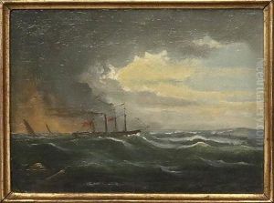 Dampfsegler Auf Sturmischer See by Andreas Achenbach