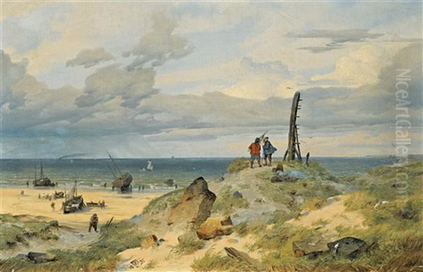 Sonniger Tag An Der Hollandischen Kuste Mit Fischern Am Strand - view 1