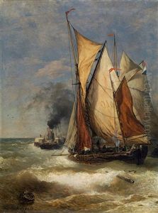 Ships On A Stormy Sea by Andreas Achenbach